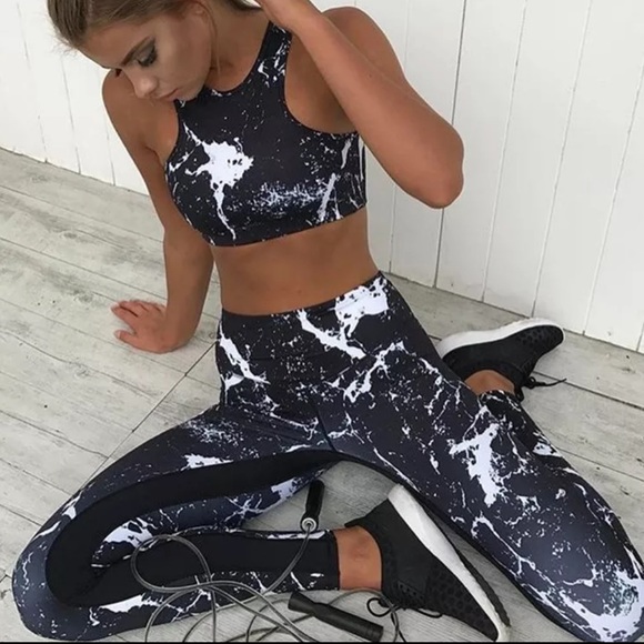 Unlisted Pants & Jumpsuits Marbled Black White Workout Set Poshmark